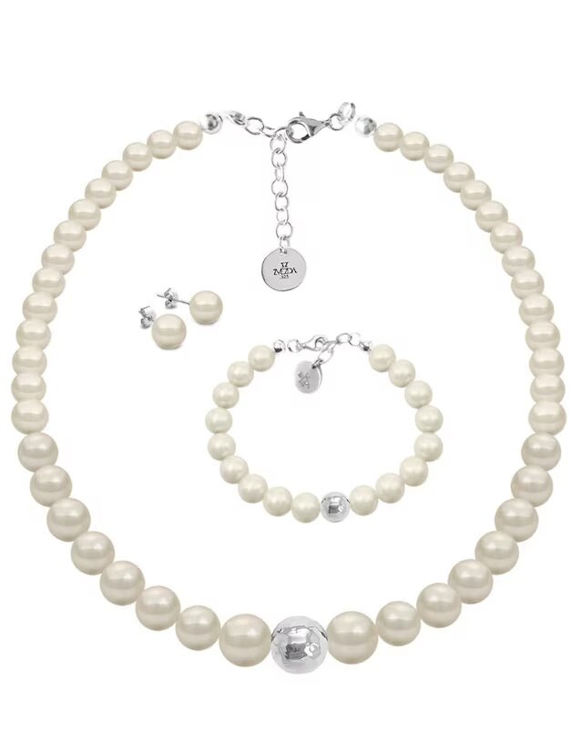 Aretes, collar y pulsera Zvezda Pearls de plata P925 cristal